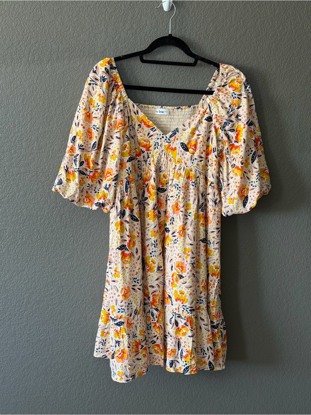 In Bloom Cream Mini Dress with Yellow & Navy Floral Print